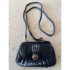 Brighton Blue & Silver Metallic Small Crossbody Bag with Decorative Jewel Accent